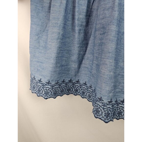 Old Navy Womens Top Size 4X Blue Chambray Embroidered Flutter Sleeve Smock Shirt - Picture 6 of 10